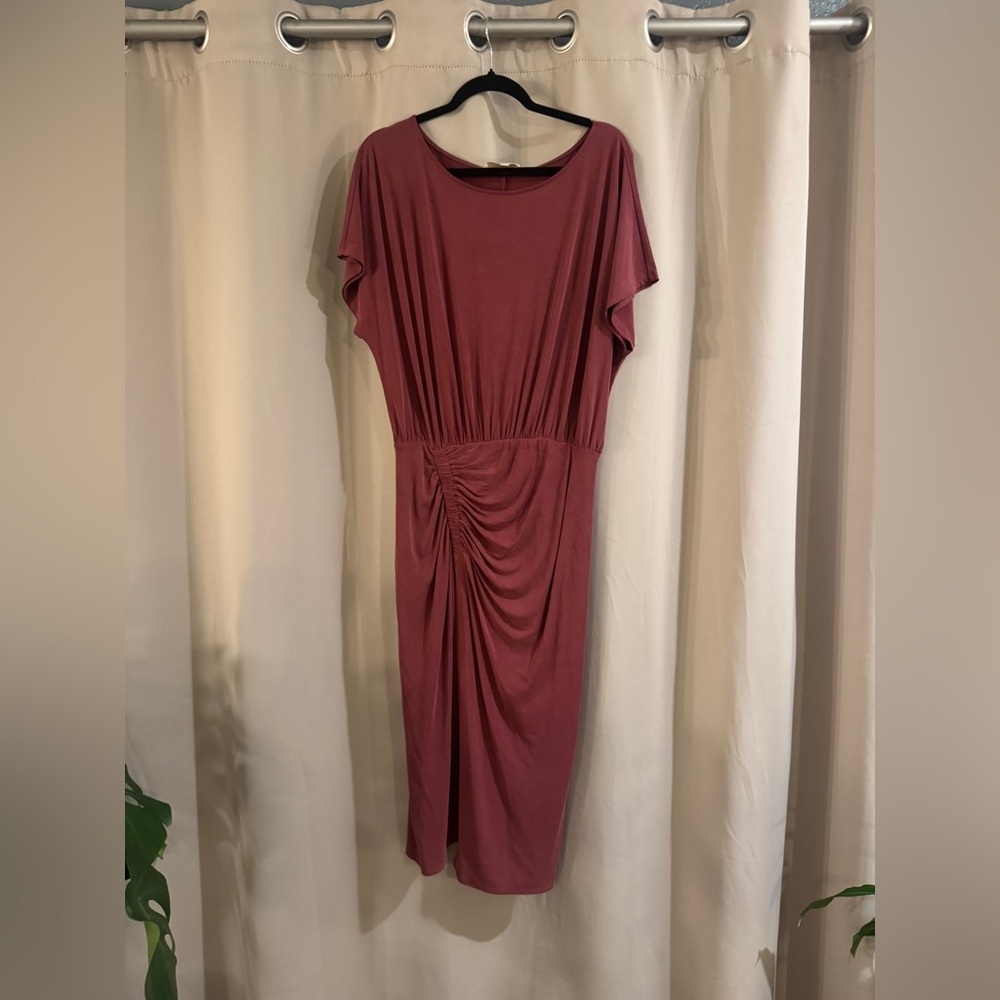 Moulinette Soeurs Dusty Rose Ruched Midi Dress